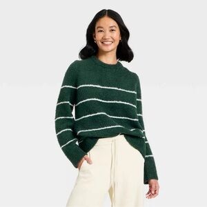 3/$18🌼 A New Day Women's Green Long-Sleeve Fuzzy Pullover Sweater